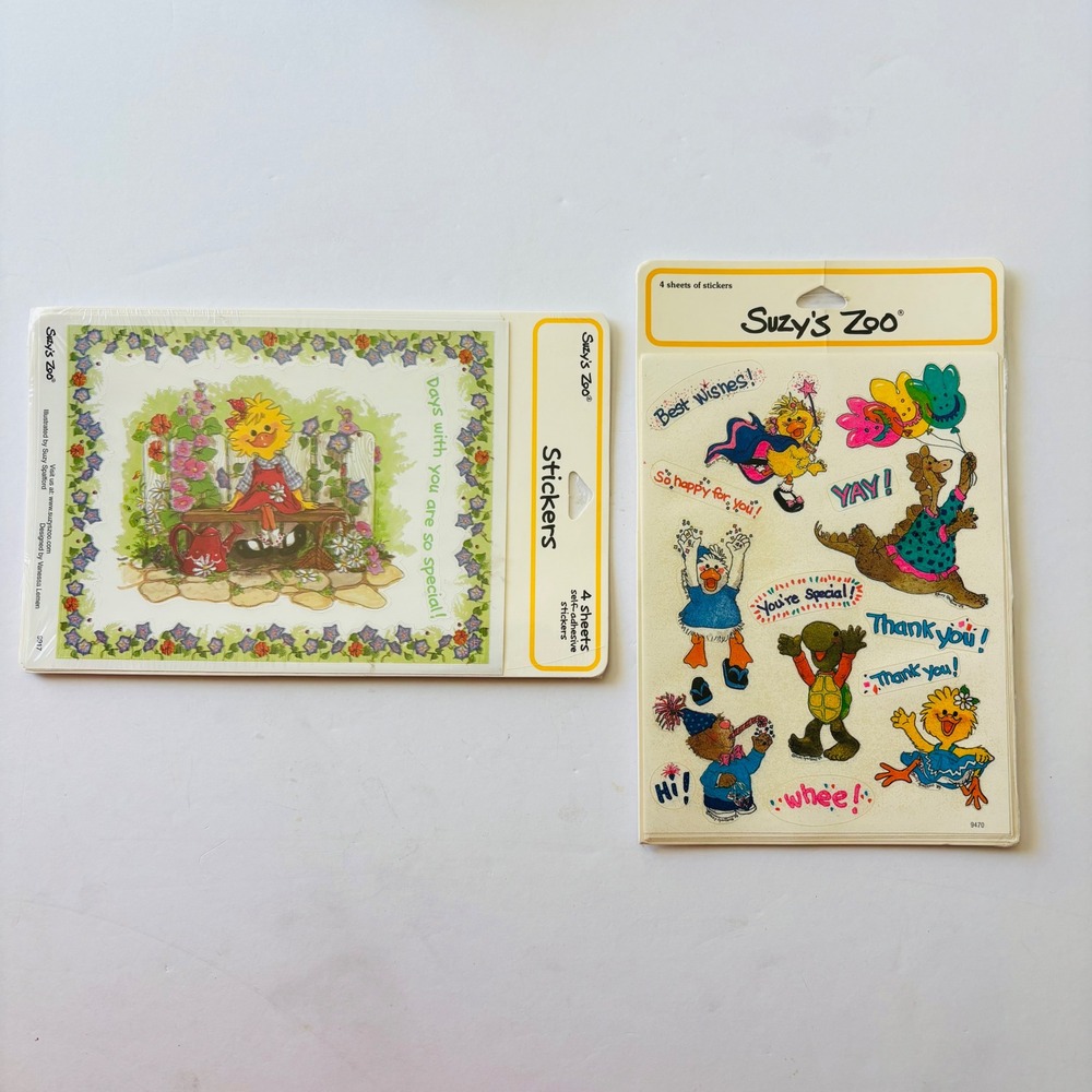 Suzy's Zoo Sticker Lot 2 Packs x 4 Sheets Each Thank You Friendship Vintage 90s